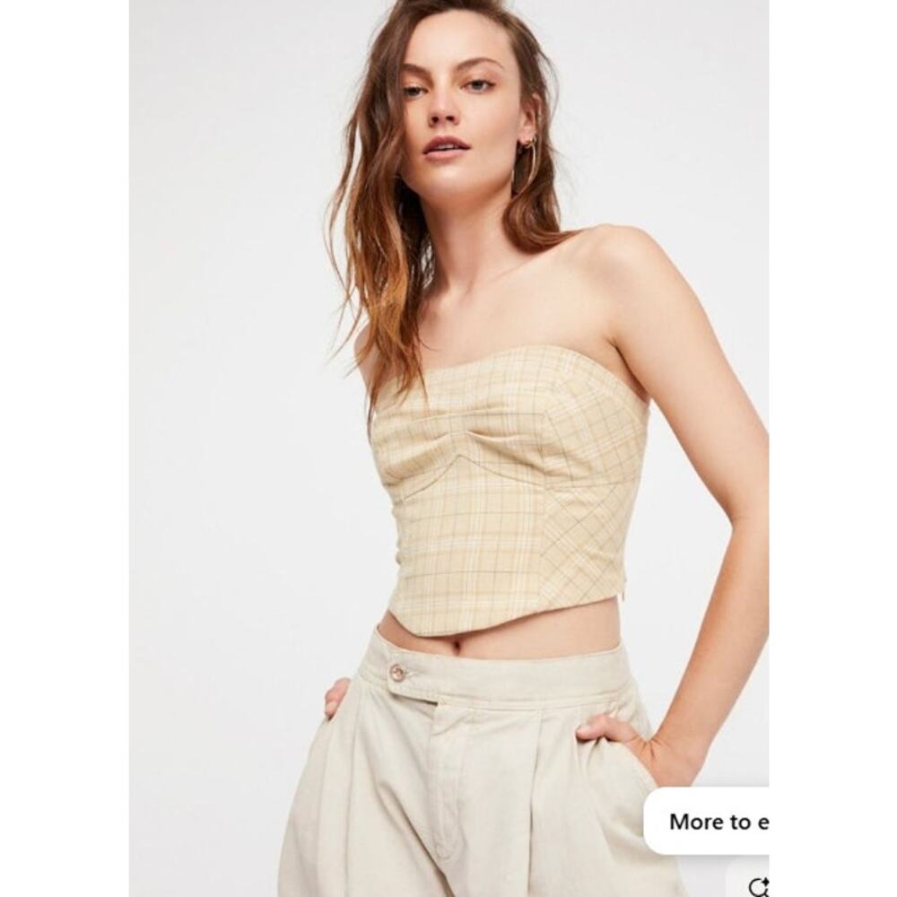 Free people plaid corset top strapless out west western crop tan tube top sz 4 - Picture 4 of 15